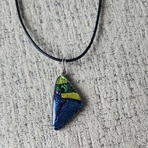 Handmade Glass Pendant Blue Black and Green Artistic Pendant Necklace